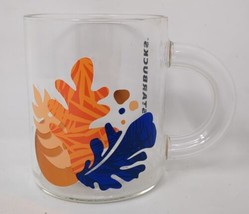 Starbucks Summer 2020 Clear Glass Coffee Tea Mug Blue Orange Coral Leaves - $19.79