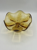 Viking Epic Art Glass 6 Petal Compote Pedestal Candy Dish Bowl 7&quot; Amber MCM Vntg - £18.64 GBP