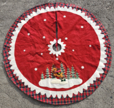 Dan Dee Collectors Choice Christmas Reindeer Tree Skirt Red Plaid 52&quot; Di... - $89.09