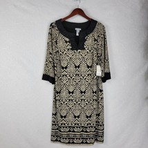 Catherine&#39;s Womens Dress Size 0X Black Tan Paisley Print Beaded 3/4 Sleeve NEW - £34.22 GBP