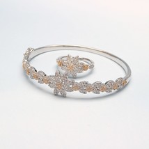 Luxury Bangle Set for Women Cubic Zircon Bracelet Ring Fashion Dubai Charm Brida - £25.84 GBP