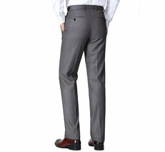 Men Renoir Flat Front Pants 100% Wool Super 140's Classic Fit 508-3 Mid gray image 2