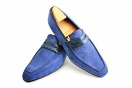 Handmade Men Original Blue Suede Loafers Slip On Shoes for Men - £110.85 GBP