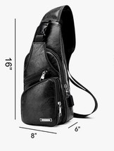 Mens Leather Sling Bag with USB Charging Port, Shoulder Chest Crossbody Bag - £13.47 GBP