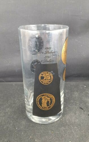 Cera Glass GOLD/BLACK U.S. DOLLAR COIN - OLD FASHIONED LOW BALL TUMBLER 5.5" T - $5.94