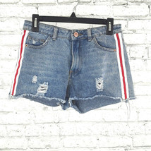 Sybilla Shorts Womens 6 Blue High Rise Distressed Cut Off Cotton Sporty 90s - $21.88