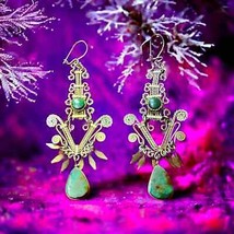 Sterling silver natural turquoise Antique chandelier earrings~High End Quality - £183.62 GBP