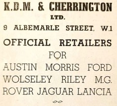 1954 KDM And Cherrington London Car Dealership Advertisement Automobilia... - $19.99