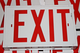 FOR PARTS ONLY*  5 HEAVY DUTY STEEL EXIT SIGNS + EXTRA PARTS 12&quot; x 8&quot; HA... - $40.00