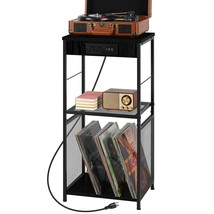 Vinyl Record Stand Ninghtstand With Charging Station Record Player Cabin... - $75.99