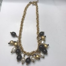 Vintage Ann Klein Black and Gold Tone and Faux Pearl Necklace - £18.67 GBP