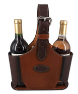 Executive LEATHER WINE CARRIER for 2 Bottles + Cheese &amp; Crackers in 4 St... - £190.59 GBP