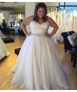 Plus Size A-line Long Tulle Wedding Dress Pleated Women Bridal Gown Crys... - £148.10 GBP