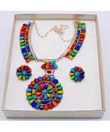 Genuine Native American Sterling Multistone Pendant Necklace &amp; Earrings ... - €615,57 EUR