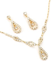 Gold Teardrop Shape Line Necklace with Crystal Inserts Matching Dangle E... - $23.50