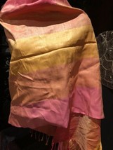 Vintage Thai Silk Peach Yellow Wrap Shawl - £50.31 GBP