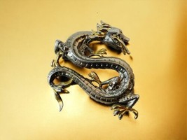Two Toned Silver Gold Winding Dragon Serpent Brooch Pin Vin Mythology Fa... - £26.05 GBP