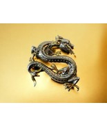 Two Toned Silver Gold Winding Dragon Serpent Brooch Pin Vin Mythology Fa... - £25.57 GBP
