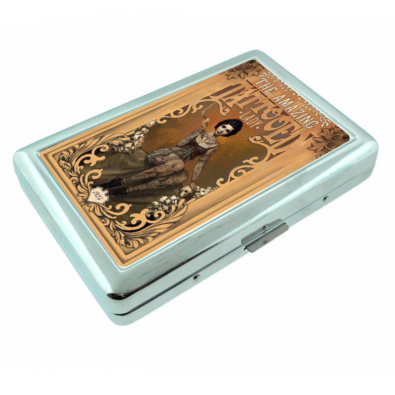 Vintage Freak Show Poster D16 Silver Metal Cigarette Case RFID Protection Wallet