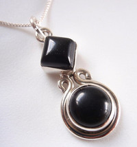 Black Onyx Square and Round 925 Sterling Silver Pendant Corona Sun Jewelry - £10.84 GBP