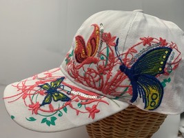 Pretty fun baseball cap hat cotton unisex women butterfly dragonfly white - $491.35 MXN
