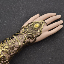 En ladies steampunk goth gold lace floral finger bracelet wedding party costume jewelry thumb200