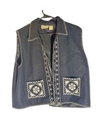 TanTrums Black Wool Blend Embroidered Vest XL Western Boho Button Front ... - $586.33 MXN