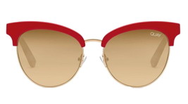 Quay RX Friendly Sunglasses Red w Gold Trim Frame Brown Mirror Lens Semi Cat Eye - £50.43 GBP
