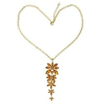Vintage Gold Over Clusters of Topaz Crystal Flower Y-Drop Statement Necklace 18&quot; - £100.81 GBP