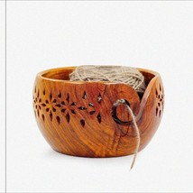 Rosewood Yarn Haven: XL Wooden Storage Bowl with Carved Holes for Knitting &amp; Cro - $135.58