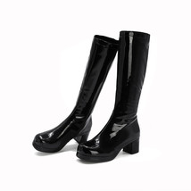  Winter New Glossy Black Purple Women Mid Calf Platform Boots 2 inch Heels Lady  - £61.52 GBP