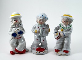 3 Clown Figurines Ceramic Music Theme 4.75&quot; Vintage 1950&#39;s - £9.42 GBP