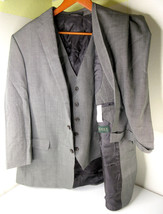 48R Lauren Ralph Lauren 3-Piece Suit Blazer Vest Pants Gray Wool 38x28 - £63.12 GBP