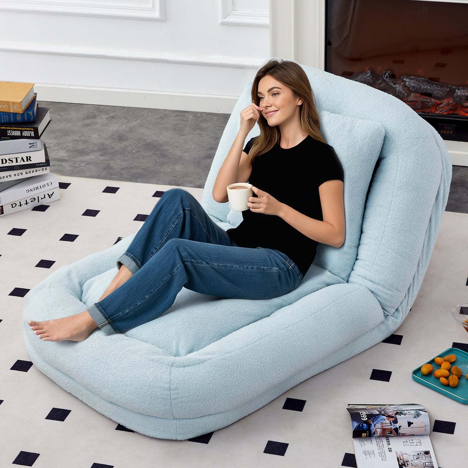Light Blue Teddy Folding Sofa Chair - 5-Pos Gaming, Relax Item image 4