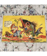 Fisherman Catching Huge Exaggerated Fish-Comic Old Linen PC-Ray Walters-... - $4.95