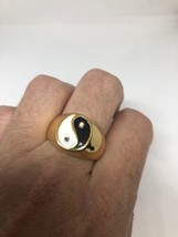 Vintage Ying Yang Anillo Dorado Hombre Acero Inoxidable Talla 8.25 - £26.90 GBP