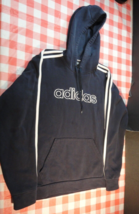 ADIDAS BLACK WHITE SIGNATURE LOG AND STRIPES PULL OVER HOODIE SWEATER ME... - £19.37 GBP
