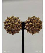JOAN RIVERS Vintage Gold Tone Rhinestone Texture Cluster Clip On Earrings - £37.15 GBP