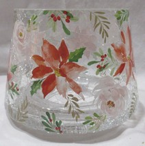 Yankee Candle Jar Shade J/S Crackle Glass Winter Poinsettia Floral Red Pinks - $42.82