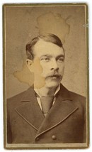 CIRCA 1870&#39;S CDV Handsome Dashing Man Mustache Suit &amp; Tie Reed Clinton, IA - £9.16 GBP