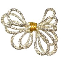 Silver Tone Rope Braided Ribbon Multiple Bow Brooch Big Shiny - £10.05 GBP