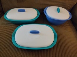  Tupperware Legacy Oval Serving Dish Casserole 1.75, 7.25 &amp;7.5 cups Blue Green - £51.43 GBP