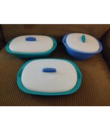  Tupperware Legacy Oval Serving Dish Casserole 1.75, 7.25 &amp;7.5 cups Blue... - $64.34