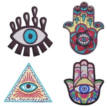 4 Pcs Evil Eye Large Sequin Patches, 4 Styles Self Adhesive Stick On Applique Em - £11.16 GBP