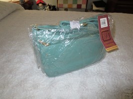 NWT STONE MOUNTAIN Hamptons Collection ICE BLUE GENUINE LEATHER Shoulder... - $99.00