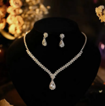 925 Silver Fashion Women Lady Wedding Crystal Necklace Earring Ring Jewe... - $20.00