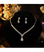 925 Silver Fashion Women Lady Wedding Crystal Necklace Earring Ring Jewe... - £15.93 GBP