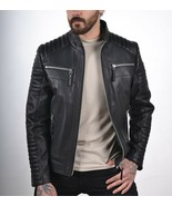 Jacket Leather Biker Motorcycle Mens Coat Vintage Bomber Lambskin Slim B... - $2,580.42 MXN