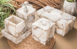White Agate Bathroom Set, Set Of  5 Pcs Agate Stone Bathroom, Luxury Home Decors - £833.69 GBP