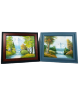 Waterfall Scenic Forest W/Mountainous Backdrop Paintings on Wood Frame S... - $43.93